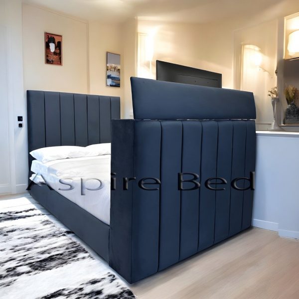2025 Foley Upholstered TV Bed Frame with Optional Ottoman Storage and USB Socket