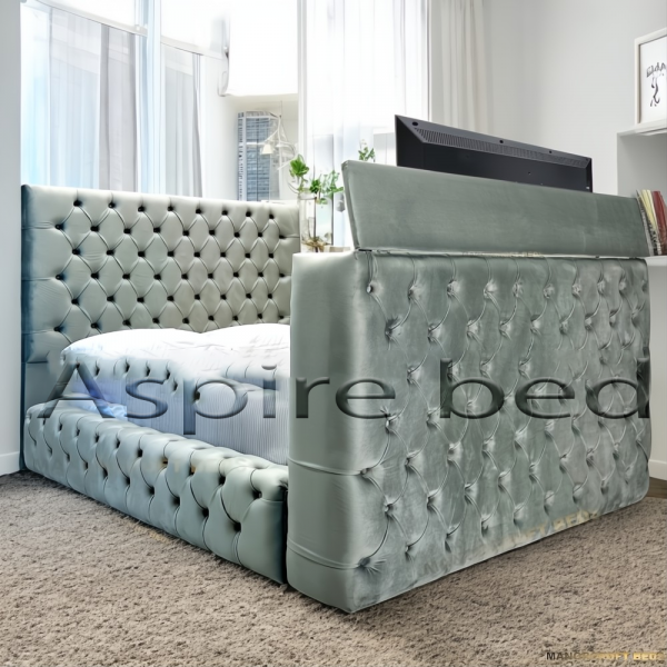 2025 TV Ambassador Bed Luxury Velvet Chesterfield Upholstered with Optional Ottoman Storage