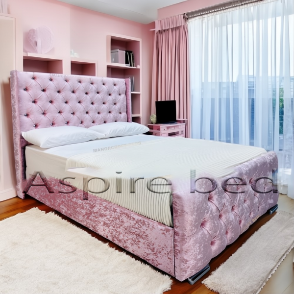 2025 Vienna Wingback Bed Frame With Optional Ottoman Storage