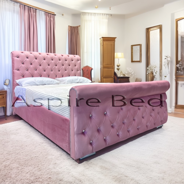 2025 Luton Bed With Studs Upholstered Designer Bed Frame With Optional Ottoman Storage